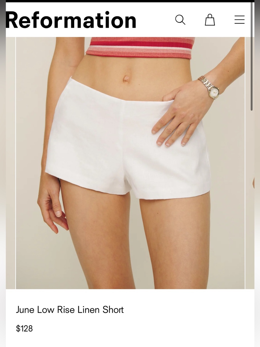 Reformation June Low-Rise Linen Shorts in White
